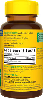 Nature Made Zinc 30 mg, Zinc Supplements for Men & Women, Dietary Supplement for Immune Health and Antioxidant Support, 100 Tablets, 100 Day Supply