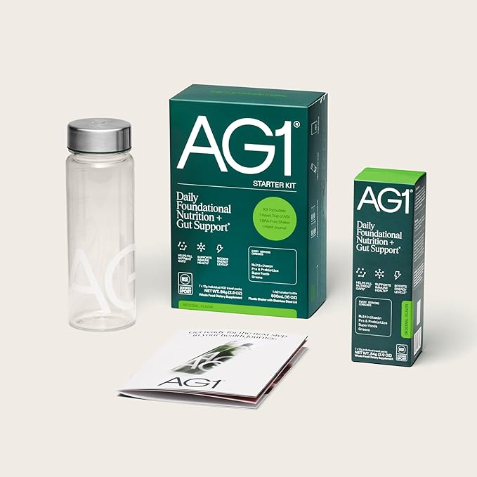 AG1 Athletic Greens 7-Day Starter Kit – All-in-One Greens Powder with Multivitamin, Probiotics, Superfoods – Includes 7 Travel Packs, BPA-Free Shaker & Habit-Building Journal