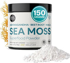 Atlantic Naturals Superfood Organic Sea Moss Powder Blend with Ashwagandha, Maca Root & Beet Root | Ideal for Healthy Skin, Positive Mood & Energy | Vanilla Flavor (150g)