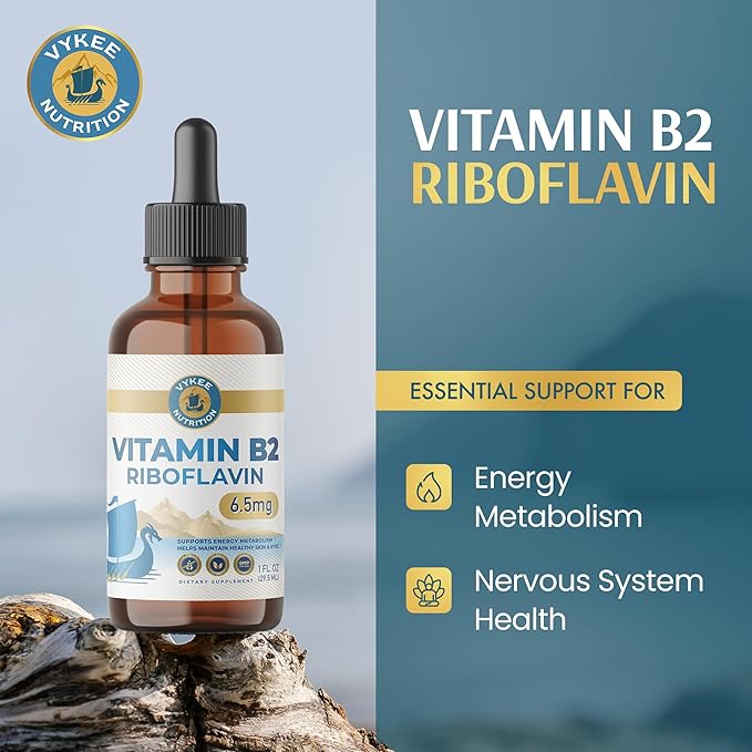 Vykee Nutrition Vitamin B2 Riboflavin Drops - Liquid B2 Supplement for Energy Metabolism, Cellular Function and Vision Support - Vegan, Non-GMO, Gluten-Free, GMP Certified - 6.5 mg, 30 Servings
