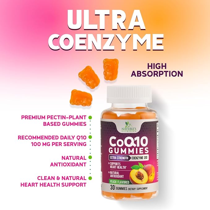 CoQ10 Gummies 100mg Per Serving - 3X Strength, High Absorption, Antioxidant Supplement for Heart Health Support & Energy Production, Ultra Coenzyme Q10 Vitamins, Coq 10 Supplements - 30 Gummies