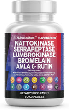 Clean Nutraceuticals Nattokinase 5000 FU Serrapeptase 120000 SPU Lumbrokinase Enzyme Supplement with Bromelain Papain Papaya Enzymes Rutin Extract Amla Magnesium Vitamin B6 & VIT C Capsules