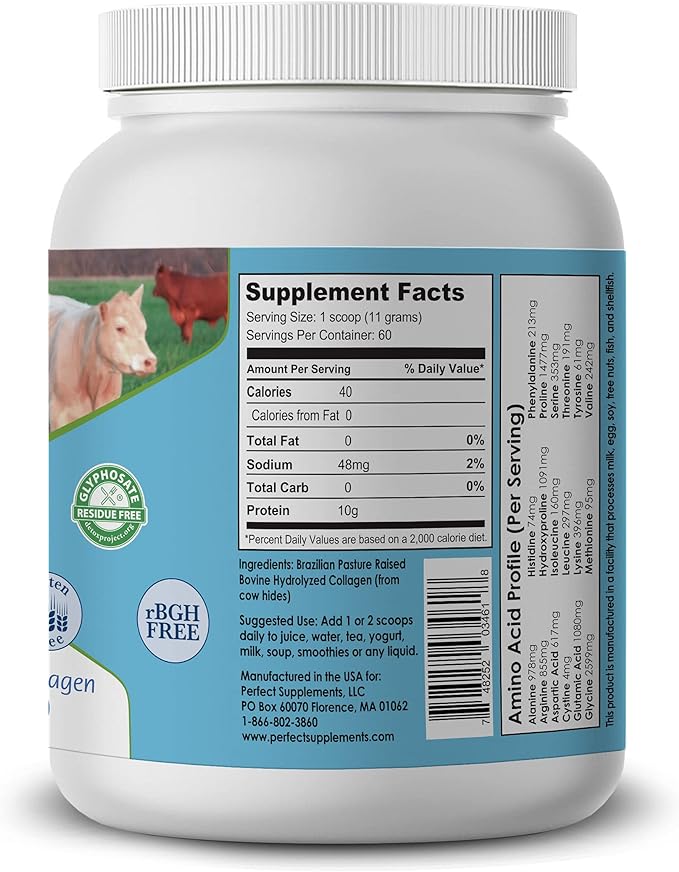 Perfect Supplements – Perfect Hydrolyzed Collagen Powder – 660g – All Natural Collagen - Brazilian Pasture Raised - Promotes Healthy Skin – 2 Pack