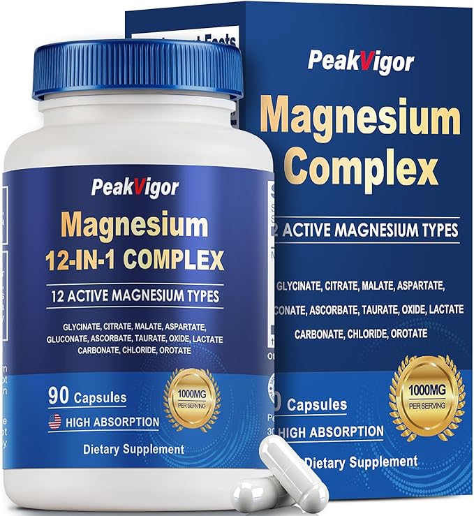 12 in 1 Magnesium Complex, Magnesium Supplement 1000mg with Glycinate, Citrate, Malate, L-Threonate,Taurate, Sleep Support, Third-Party Tested, Vegan & Easy to Swallow，90 Days Supply