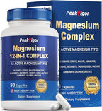 12 in 1 Magnesium Complex, Magnesium Supplement 1000mg with Glycinate, Citrate, Malate, L-Threonate,Taurate, Sleep Support, Third-Party Tested, Vegan & Easy to Swallow，90 Days Supply