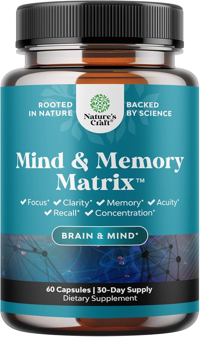 Natural Mind and Memory Supplement for Increased Mental Performance and Clarity Supports Brain Function Made with Pure Green Tea Extract DMAE Bitartrate and Vitamins - 60 Count