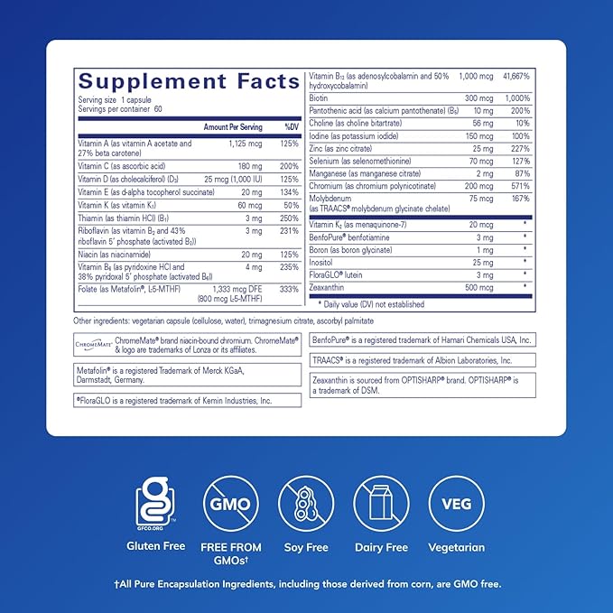 Pure Encapsulations PureGenomics Multivitamin - Supplement to Support Nutrient Requirements of Common Genetic Variations - with Vitamin A,B,C,D,E, K & Minerals - 60 Capsules