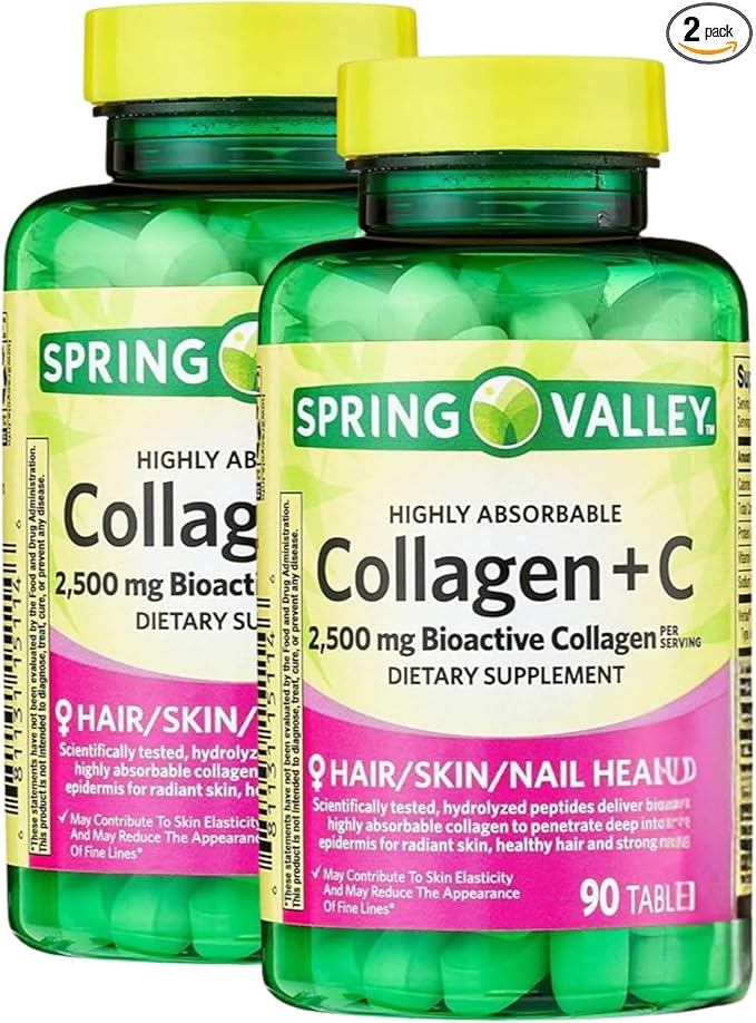 Collagen 2500mg with Vitamin C – Hydrolyzed Collagen Pills Peptides Supplement, 90 Tablets, Daily Collagen Vitamins for Hair Skin Nail Support, Gluten Free (Pack of 2)