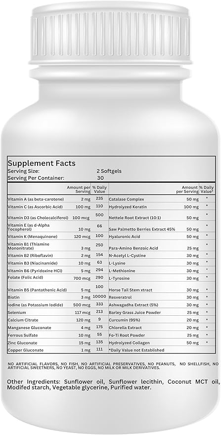 Nikoni Hair ReGROW for Men – Liposomal Hair Support Liposomal Formula with Biotin, Keratin, Saw Palmetto & Essential Nutrients-60 Vegan Softgels