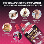 Potassium Citrate Gummies, High Potassium Supplement (1000mg), Supports Leg Cramps & Muscle Health, Suitable for Adults & Kids, Vegan, Non-GMO, 60-Count