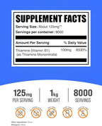 BulkSupplements.com Thiamine Mononitrate Powder - Vitamin B1 Powder, Thiamine B1 Supplement - B1 Vitamins, Gluten Free, 125mg per Serving, 1kg (2.2 lbs) (Pack of 1)