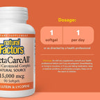 Natural Factors BetaCareAll 15,000 mcg - Mixed Carotenoid Supplement - Supports Healthy Skin, Hair, Eyes & Teeth - Provides Immune Support - Antioxidants & Vitamin A - 90 Softgels (90 Servings)