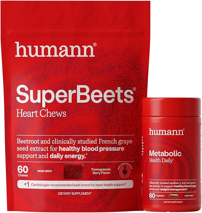 Humann SuperBeets Heart Chews & Metabolic Health Daily Bundle, Blood Pressure and Metabolic Balance Supplements, 120ct