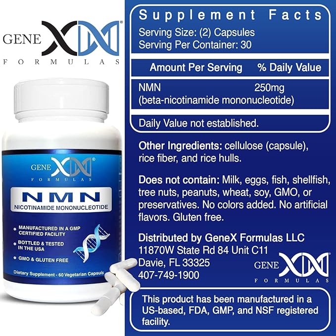 Genex Formulas NMN Supplement 250mg (3 Pack) - 99% Pure Shelf Stabilized Capsules for Increasing NAD Levels, DNA Repair, & Healthy Aging, GMP Certified, 90 Day Supply