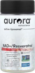 Aurora Nutrascience Liposomal NAD+ & Resveratrol – 300 mg NAD+ with 50 mg Resveratrol, Advanced Liposomal Delivery for Men & Women, Healthy Aging Support, Non-GMO, NMN Alternative - 60 Capsules