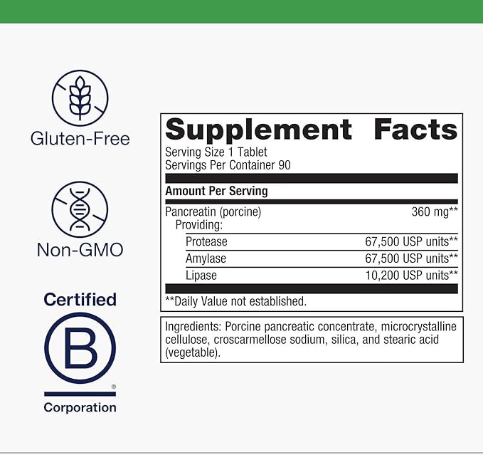 Metagenics SpectraZyme Pancreatic Enzymes - Digestive Enzyme Complex for Protein, Fat & Carb Breakdown - Supports Digestion, Gas Relief & Gut Health* - Non-GMO, Gluten-Free - 90 Tablets