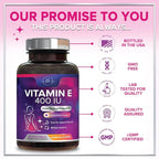 Vitamin E - 180 mg per Serving - Powerful Hair & Skin Support Supplement - dl-Alpha VitaminE Immune Health Support with Antioxidants - Easily Absorbed GMO & Gluten Free, Bottled in USA - 120 Softgels