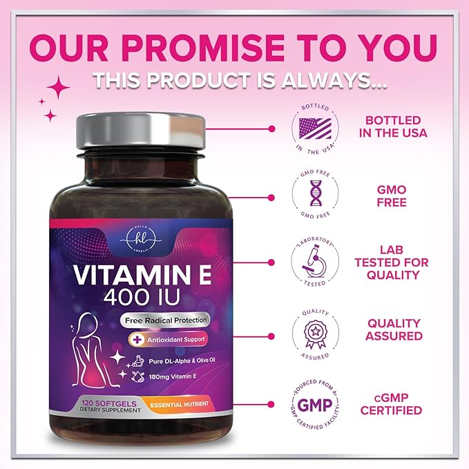 Vitamin E - 180 mg per Serving - Powerful Hair & Skin Support Supplement - dl-Alpha VitaminE Immune Health Support with Antioxidants - Easily Absorbed GMO & Gluten Free, Bottled in USA - 120 Softgels