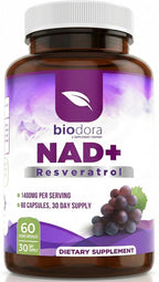 Resveratrol NAD+ 1400mg | Trans-Resveratrol Antioxidant NAD Supplement with NAD | Support Cellular Health, Energy & Anti Aging (60 Capsules)
