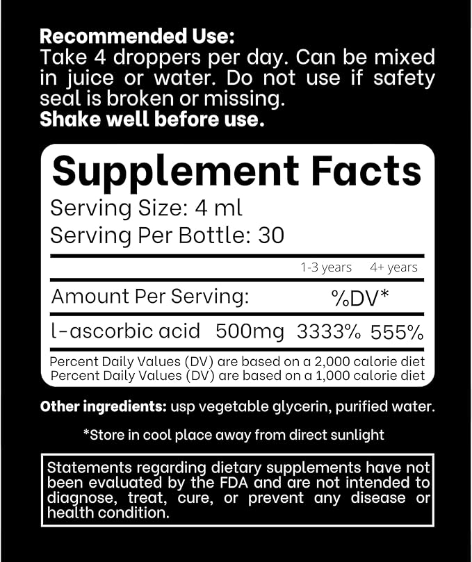 Think Above High Potency Liquid Vitamin C Drops – 500 mg Immune Support Supplement for Adults & Kids – Easy Absorption, 4 fl oz (120 ml) Vitamin C Liquid Formula