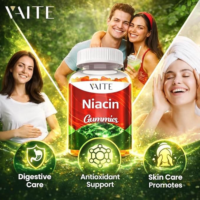 VAITE Niacin (Vitamin B3) 1000mg Supplement – Antioxidant & Energy Support, Nicotinic Acid for Nutrient Conversion & Skin Hydration, Sugar-Free, 60 Vegan Gummies, Non-GMO, Daily Chewable