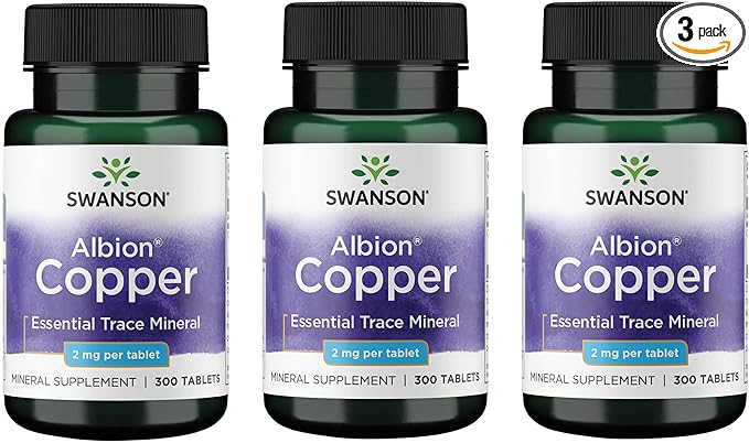 Swanson Copper Chelate Mineral Supplement for Adults Seeking Antioxidant, Immune, and Red Blood Cell Support - 2 mg (300 Tablets, 3 Pack)
