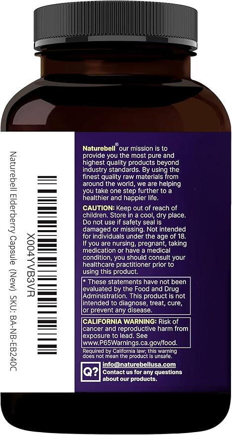 NatureBell Elderberry Quercetin 4-in-1 with Vitamin C & Zinc, 240 Capsules | Traditional Herbal Supplement | 500mg Sambucus Nigra, 500mg Quercetin, 250mg Vitamin C, 50mg Zinc Picolinate per Serving