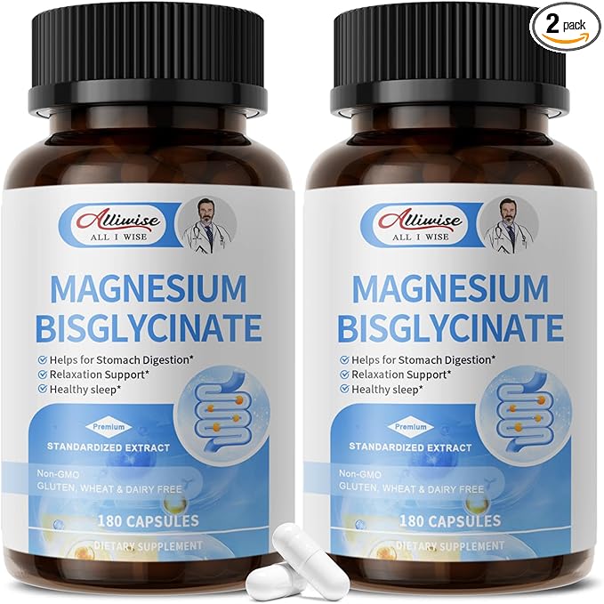 Magnesium Glycinate Capsules, Magnesium Bisglycinate 100% Chelated, Maximum Absorption, Gentle on Stomach, Small Easy to Swallow, Supports Restful Sleep, Muscle, Bone Health