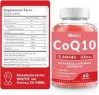 Sugar Free CoQ10 Gummies 200 MG, Coenzyme Q10 (Ubiquinone) Gummies for Adults, Co Q10 Supplement with Omega-3, Magnesium, Energy, Brain Support