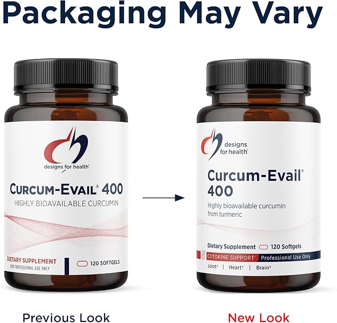Designs for Health Curcum-Evail 400 - Bioavailable Turmeric Curcumin Supplements - Evail Emulsification Technology - Curcumin C3 Complex with Turmeric Oil + Vitamin E, Non-GMO (120 Softgels)