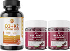 M inch Vitamin D3 K2 Capsules & Beet Root Gummies for Bone, Immune, Blood* Pressure Support & Nitric Oxide Booster