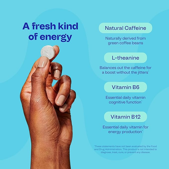 Neuro Energy & Focus Gum - 40mg Natural Caffeine Gum & Nootropic Energy Supplement with L-Theanine & B Vitamins - Sugar Free, Vegan - Peppermint, 90ct