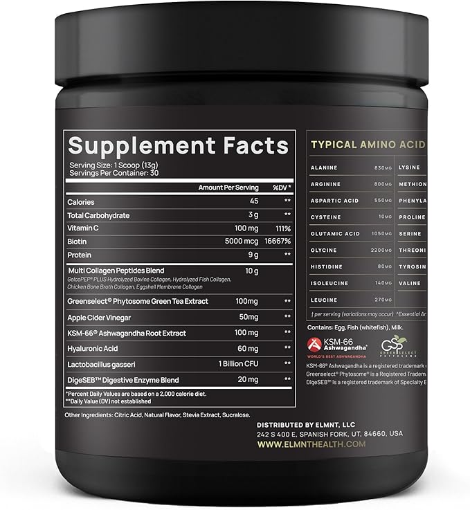 ELMNT Super Collagen Burn for Women w. Probiotics, Hyaluronic Acid, Apple C Vinegar, KSM66, Biotin+ Premium Colageno Multi Collagen Protein Powder for Weight Loss, Fat Burner, Hair, Skin+ (R-Lemonade)
