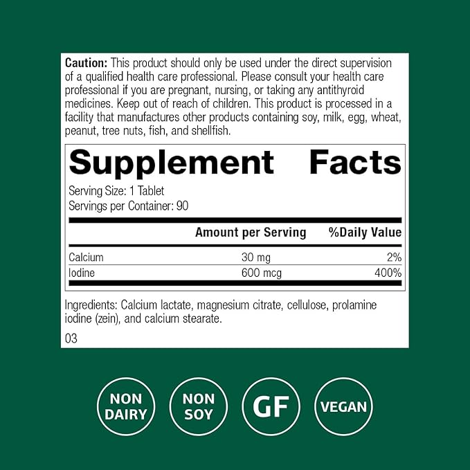 Standard Process Prolamine Iodine - Thyroid Health Supplement - Essential Endocrine Support with Iodine - Gluten-Free, Non-Dairy, & Non-Soy - 90 Tablets (90 Servings)