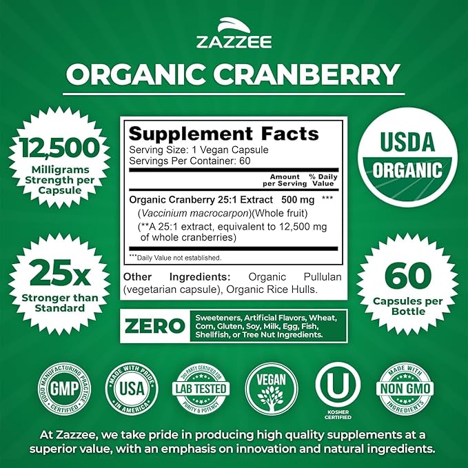 Zazzee Urinary Tract Cleanse Bundle | Fast Acting Probiotic Cranberry D Mannose Powder Plus USDA Organic Cranberry Extract Capsules for Women | Non-GMO Vegan & ISO Lab Tested