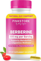 Pink Stork Berberine 500mg - Nature's GLP-1 Supplement - Daily AMPK Metabolic Activator - 500-1000 mg Metabolism + Gut Health for Women | Third-Party Tested | Vegan | Non-GMO| 30 Capsules