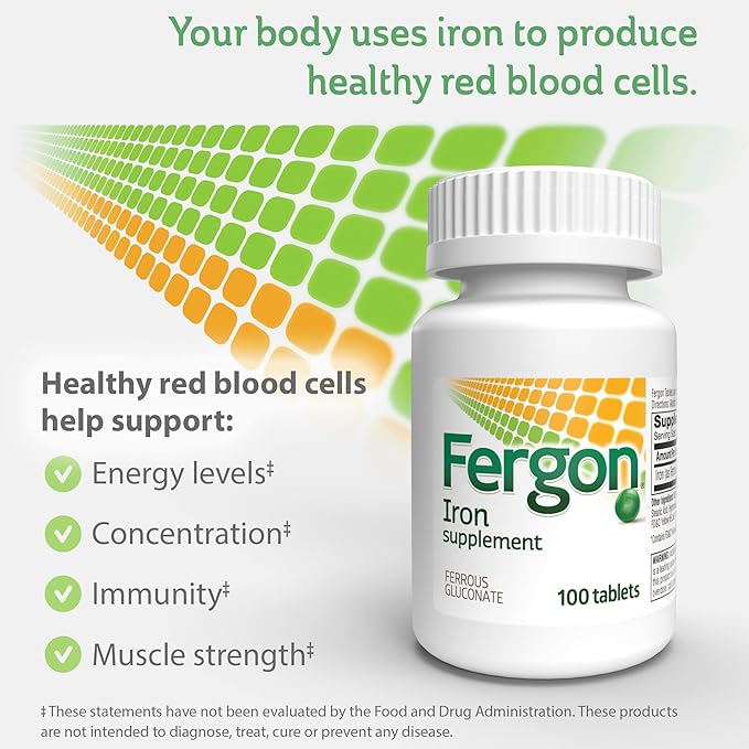 Fergon High Potency Iron Supplement Tablets, 100 Count, Pack of 2