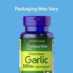 Puritan's Pride Premium Odorless Garlic Fresh 500mg, Traditional Dietary Supplement for Heart Health and Circulation Support with Antioxidant Properties, 250 Rapid Release Softgels