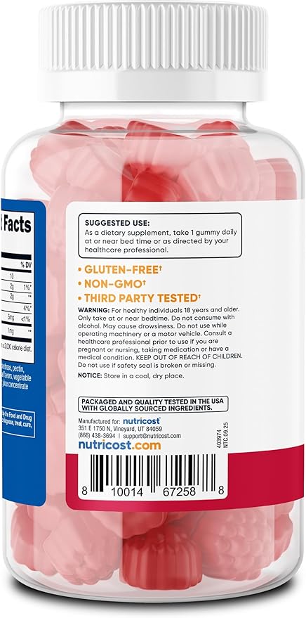Nutricost Melatonin 1mg, 180 Gummies, Strawberry Flavored - Gluten Free, Non-GMO, No Corn Syrup