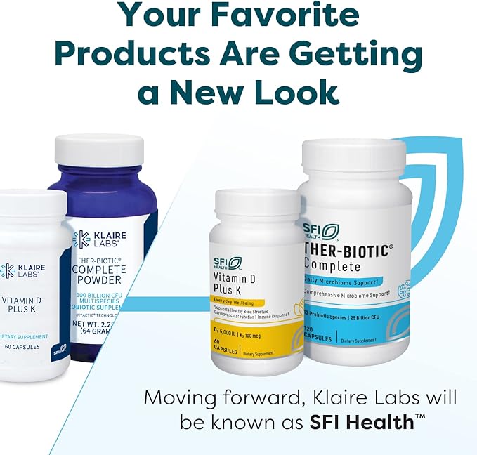 Klaire Labs SFI Health Ther-Biotic Complete - 25 Billion CFU Gut Probiotics for Women and Men - Hypoallergenic, 12 Strain Probiotic Capsules for Digestive Health and Immune Support (120 ct, 2 Pack)