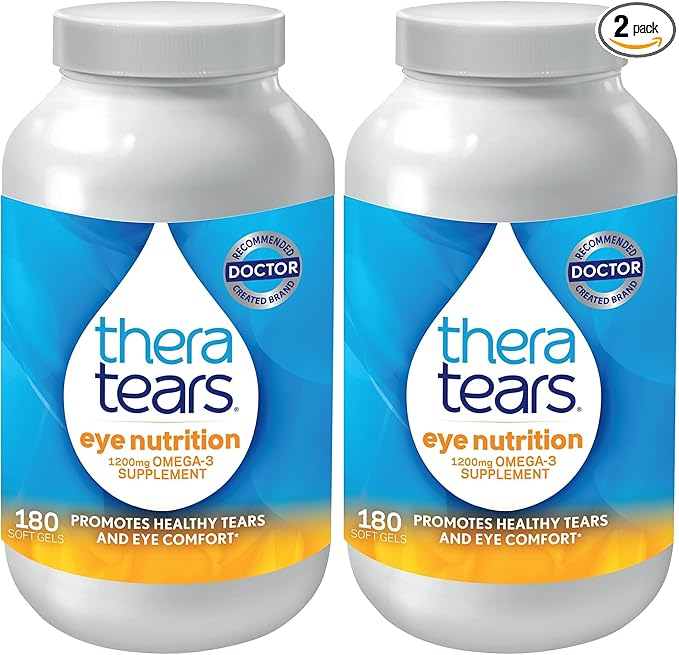 TheraTears Omega 3 Supplement for Eye Care,1200mg Fish Oil and Organic Flaxseed Oil with Vitamin E,180 Count (Pack of 2)
