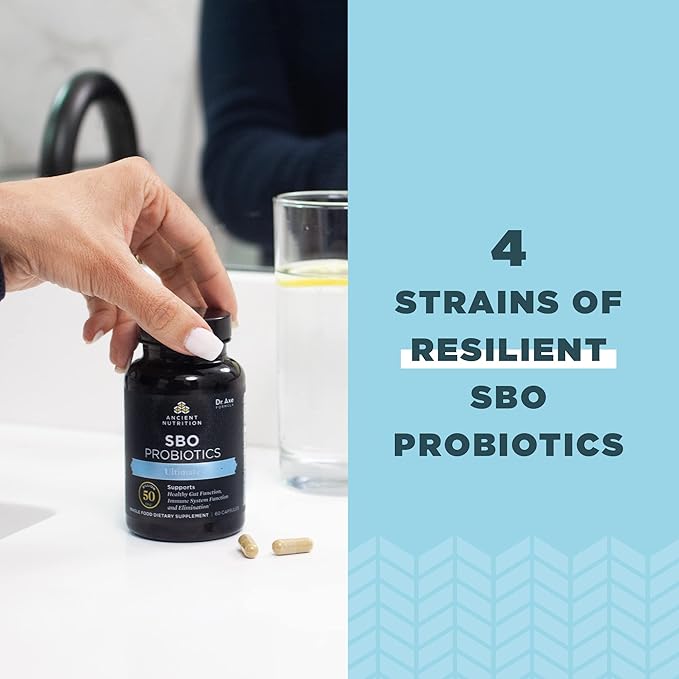Ancient Nutrition Probiotics, SBO Probiotics Ultimate 50 Billion CFUs*/Serving, Digestive and Immune Support, Gluten Free, Ancient Superfoods Blend, 60 Capsules