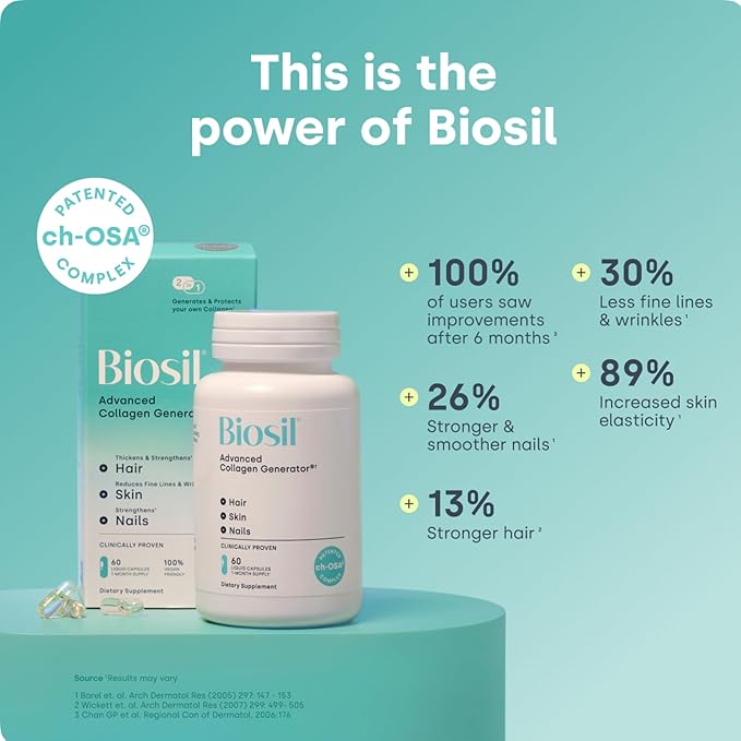 Biosil Collagen Booster Supplement - 60 Vegan Capsules - Patented ch-OSA Activator for Skin, Hair, Nails & Joints - Supports Natural Production - 30-Day Supply (Pack of 2)