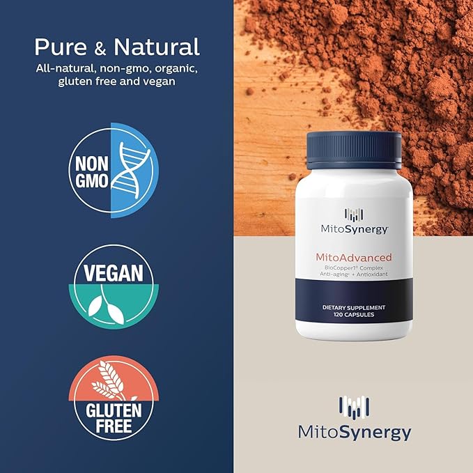MitoAdvanced BioCopper1 Cu1 (Cunermuspir) - Bioavailable Copper Mitochondrial Cocktail with Coq10, Thiamin, Ribose, Folate, Choline and Pantothenic Acid - Anti-Aging, Anti-Graying - 120ct
