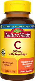 Nature Made Vitamin C 500mg with Rose Hips, Dietary Vitamin C Supplement for Immune Support, 130 Caplets, 130-Day Supply