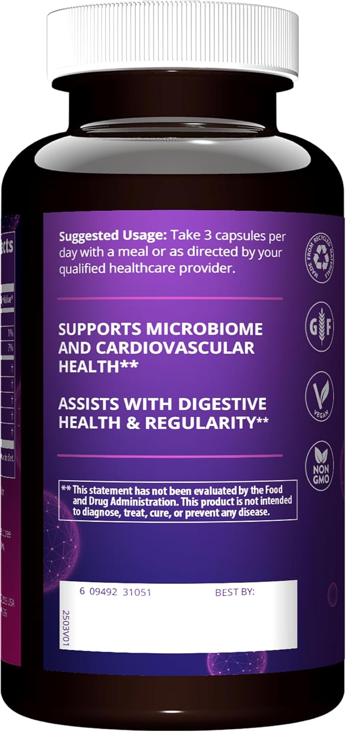 MRM Whole Food Organic Fiber Capsules - for Women & Men - USDA Organic Soluble & Insoluble Fiber Blend - with Prebiotics and Enzymes, Supports Microbiome Health - Vegan & Gluten-Free - 20 Servings