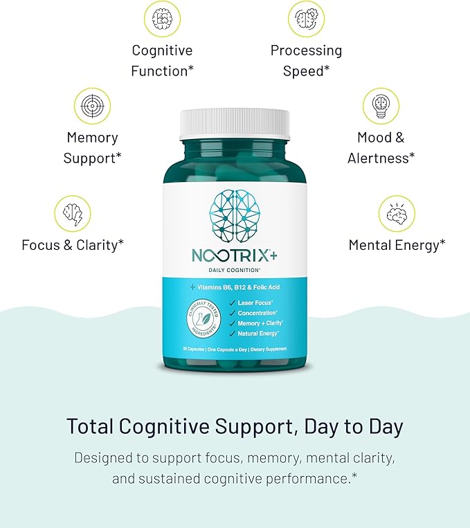 Nootrix Brain Plus Nootropic Supplement | Supports Memory, Mental Focus, Cognitive Health & Energy | Promotes Healthy Mood & Brain Function | Vitamin B1, Vitamin B6 & Vitamin B12 | 30 Capsules