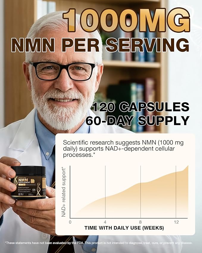 NMN Supplement, 4-in-1 Liposomal NMN 1000mg with Resveratrol, TMG & Quercetin, Supports Cellular Energy & NAD+ Level, NMNH Alternative ＆ NAD+ Supplement Precursor for Men & Women