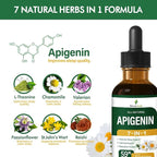 Apigenin Supplements for Sleep, 7-in-1 Formula Drops w/Chamomile Extract & L-Theanine for Calming & Relaxation Support, Fast Apsorption Liquid w/Valerian Root & Passion Flower. 2oz