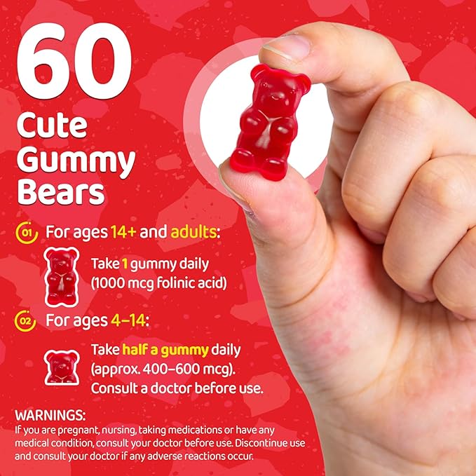 Folinic Acid Gummies for Kids & Adults, 1000 mcg Folate with Triple-Active B12 (Methyl, Adenosyl & Hydroxo), Bioactive Folic Acid, Gentle & Clean